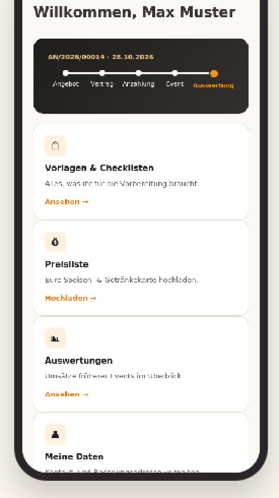 Startseite des Kundenportals auf dem Smartphone